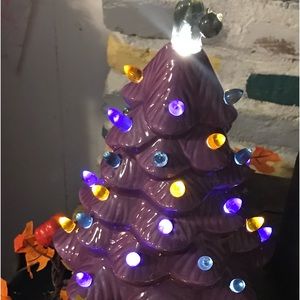 Mr. Halloween 13" Ceramic Purple Halloween Tree with Black Cat Topper